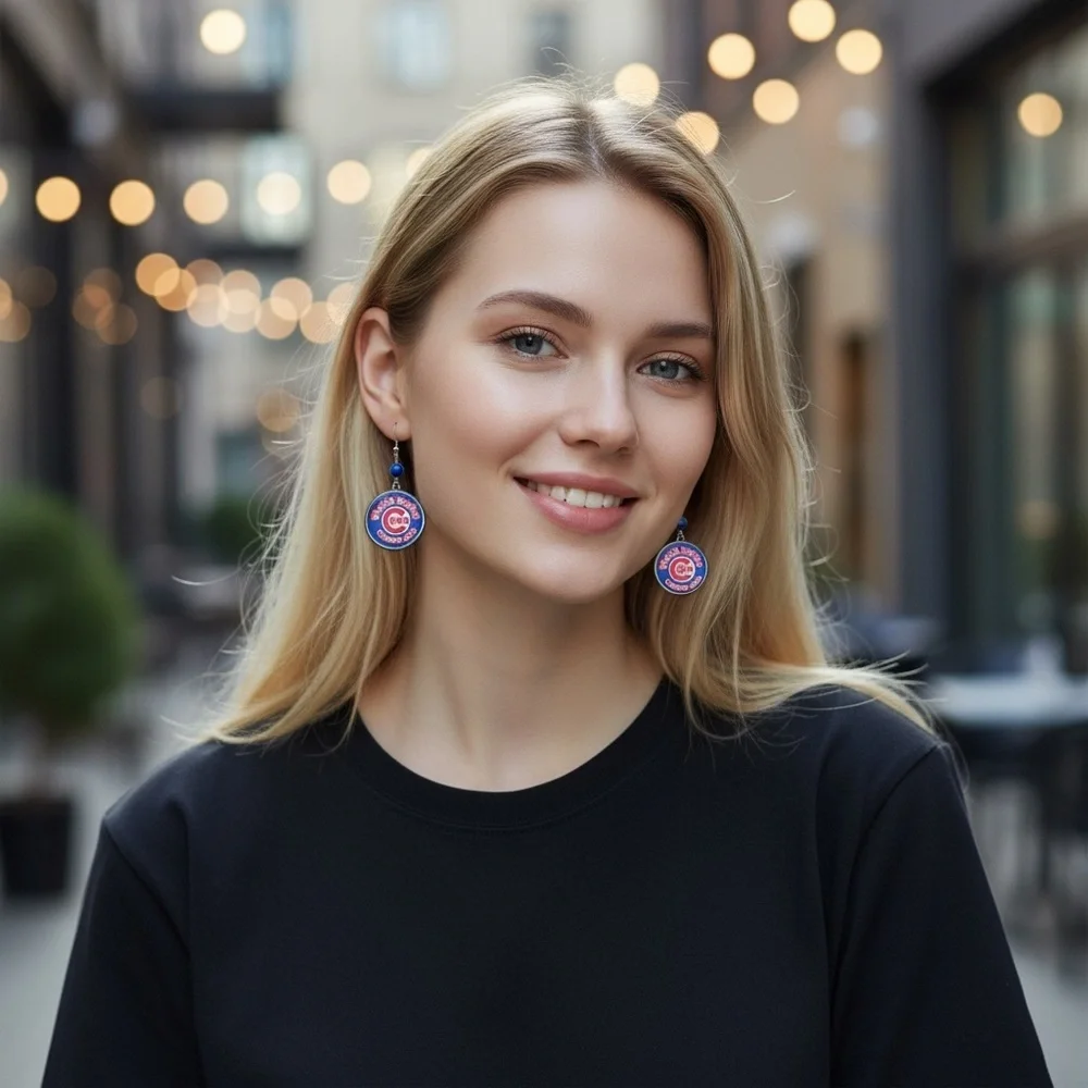 Chicago Cubs Dangle Earrings Celebrating The 2016 World Series Championship.